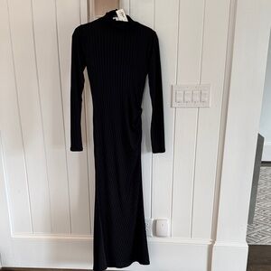 Good American Gorgeous Ribbed Black Long Sleeve Dress